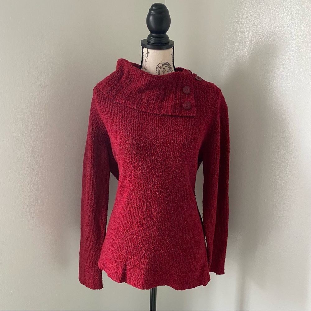 Liz Claiborne Large Womens Red Long Sleeve Button Cowl Neck Sweater